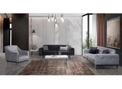 Schwarz-Graue Chesterfield Sofagarnitur Moderne Couchen Beistelltisch