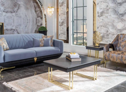  Moderne Polster Wohnzimmer Möbel Designer Blauer Dreisitzer Sessel 4tlg