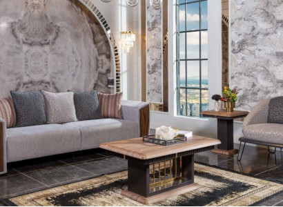  Graue Robuste Sofagarnitur Polster Dreisitzer Textil Sessel Couchgarnitur