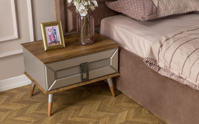  Beige Schlafzimmer Garnitur Modernes Doppelbett Glas Kleiderschrank 4tlg