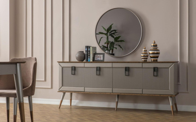  Helle Esszimmer Garnitur Robuster Esstisch Luxuriöses Sideboard 9tlg