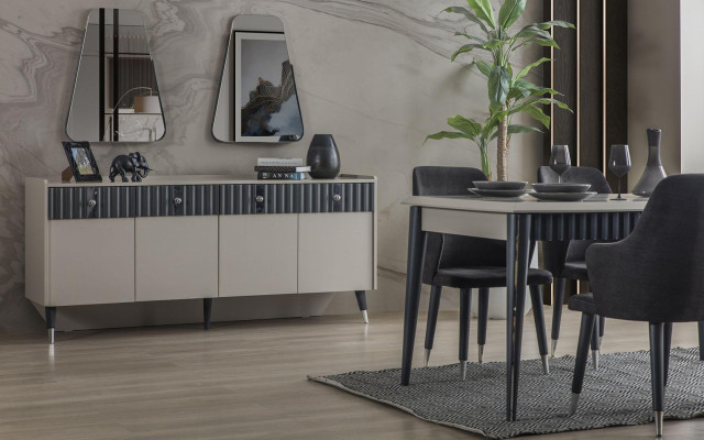  Moderne Essgruppe Rechteckiger Esstisch 6x Stühle Sideboard 2x Spiegel