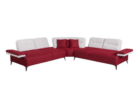  Rotes Stilvolles Ecksofa L-Form Couch Designer Wohnzimmer Holz Garnitur