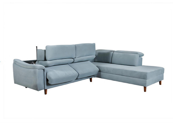  Blaues Ecksofa L-Form Wohnzimmer Polster Couchen Designer Holzgestell