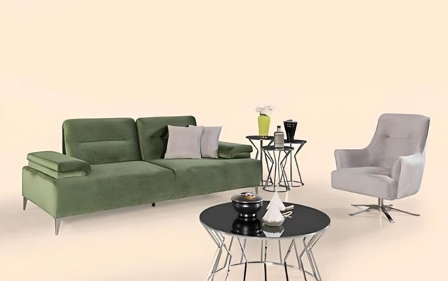  Grün-Weiße Wohnzimmer Polster Garnitur 3-Sitzer Couch Sessel Luxus Couch