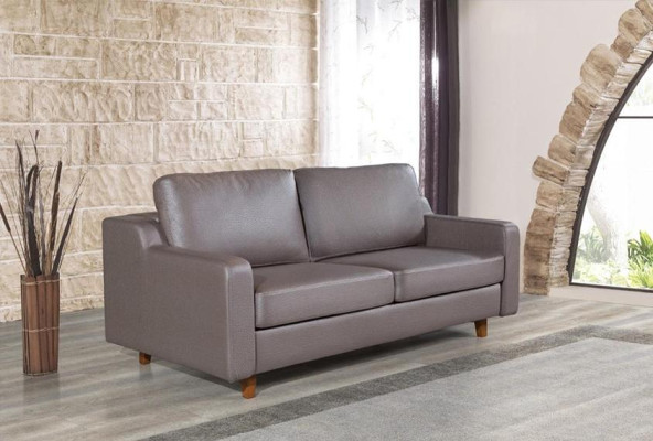  Graues Ledersofa Designer 3-Sitzer Wohnzimmer Couchen Polster Möbel
