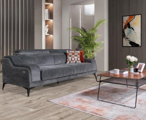  Luxuriöses Graues Textil Sofa Designer 3-Sitzer Wohnzimmer Dreisitzer
