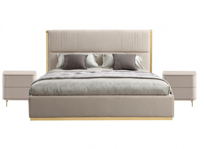 Schlafzimmer Set Bett Grau Metall Stoff Design Luxus 2x Nachttische 3tlg. Neu-