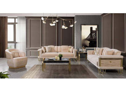 Wohnzimmer Beige Sofagarnitur Dreisitzer Couch Designer Sessel Gruppe