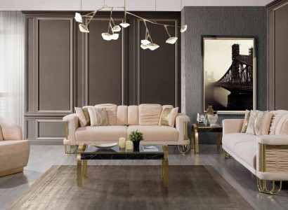 Wohnzimmer Beige Sofagarnitur Dreisitzer Couch Designer Sessel Gruppe