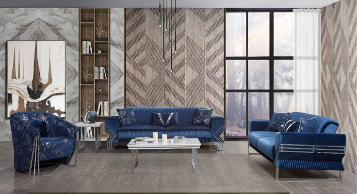 Wohnzimmer Blaue Couchgarnitur Designer Dreisitzer Sessel Couchtisch