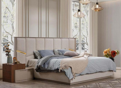 Moderne Beige Schlafzimmer Garnitur Luxuriöses Doppelbett + Nachttische