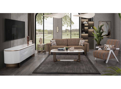 Stilvolle Braune Wohnzimmer Sofagarnitur Designer 3-Sitzer 1-Sitzer 3tlg