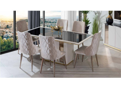 Exklusive Esszimmer Garnitur Edler Glastisch Designer Polsterstühle 7tlg