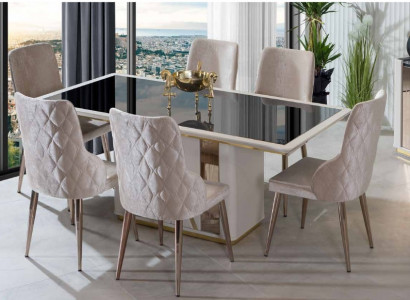 Exklusive Esszimmer Garnitur Edler Glastisch Designer Polsterstühle 7tlg