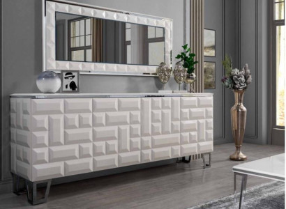 Weiße Luxus Kommode Designer Rechteckiger Spiegel Modernes Sideboard