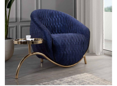 Blauer Relax Sessel Designer Einsitzer Beistelltisch Luxuriöses Design