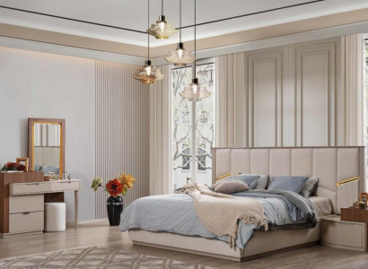 Beige Schlafzimmer Garnitur Luxuriöse Polsterbetten Nachttische Schrank