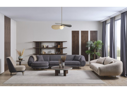 Designer Wohnzimmer Garnitur L-Form Sofa 3-Sitzer Sessel Polster Möbel