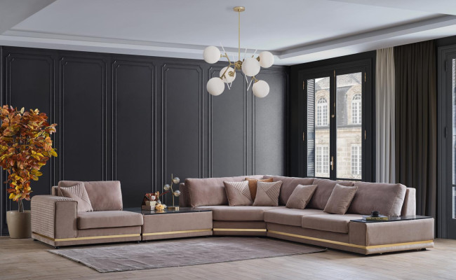 Beige L-Form Wohnlandschaft Designer Polstersofa Stilvolle Couchen Neu