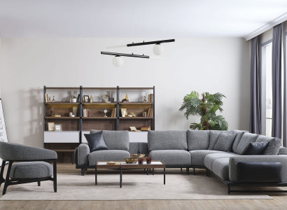 Graues Polster Ecksofa Designer Textil Sessel Wohnzimmer Luxus Garnitur