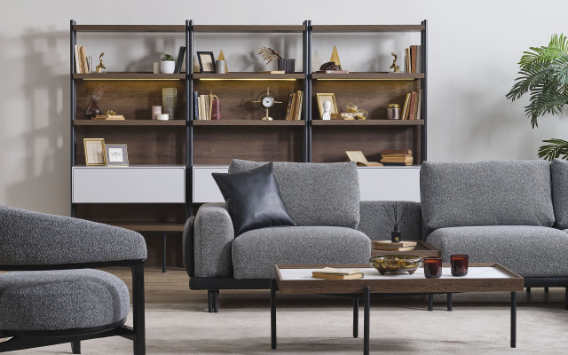 Graues Polster Ecksofa Designer Textil Sessel Wohnzimmer Luxus Garnitur