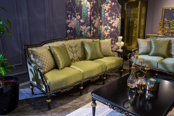 Luxus Dreisitzer Moderne Couch Polster Möbel Sofas Stoff Textil Grün