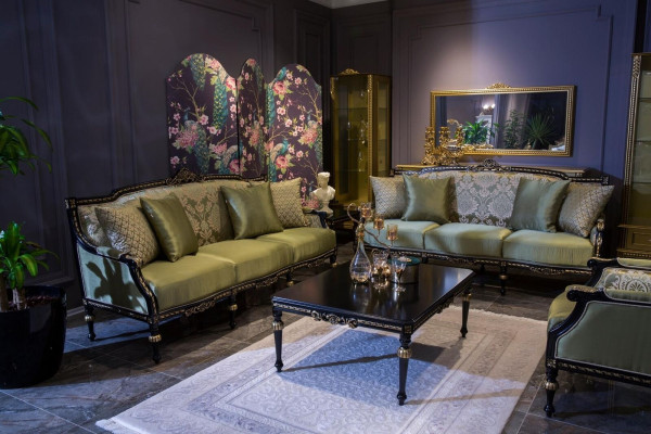 Luxus Dreisitzer Moderne Couch Polster Möbel Sofas Stoff Textil Grün