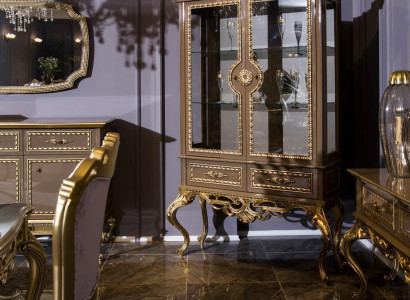 Goldene Vitrine Barock Rokoko Möbel Schrank Glasschrank Regale Vitrinen