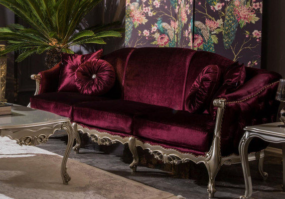 Dreisitzer Luxus Sofa 3 Sitzer Sofas Sitz Stoff Design Couch Stil Bordaux