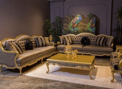 Komplett Set Sofagarnitur 3+3+1+1 Sitz Sofas Couchtisch Barock Rokoko 5tlg