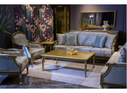 Set Sofagarnitur 3+3+1+1 Sitz Sofas Couchtisch Couchen Sofa Blau 5tlg