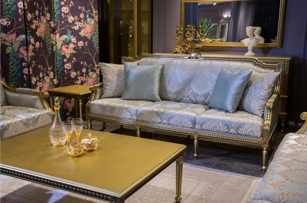 Set Sofagarnitur 3+3+1+1 Sitz Sofas Couchtisch Couchen Sofa Blau 5tlg