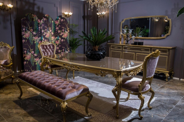 Klassische Esszimmer Garnitur Tisch Stuhl Set Kommode Spiegel Hocker 6tlg