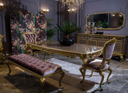 Klassische Esszimmer Garnitur Tisch Stuhl Set Kommode Spiegel Hocker 6tlg