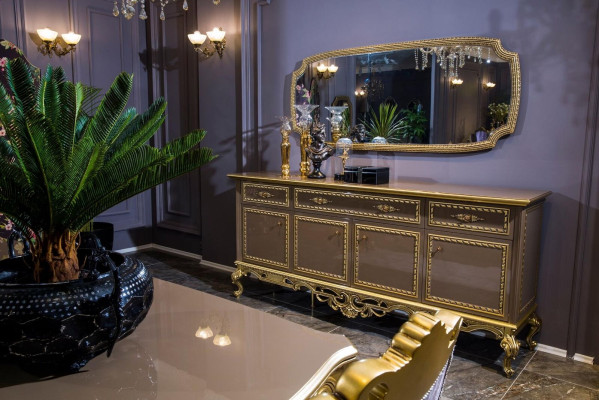 Klassische Esszimmer Garnitur Tisch Stuhl Set Kommode Spiegel Hocker 6tlg