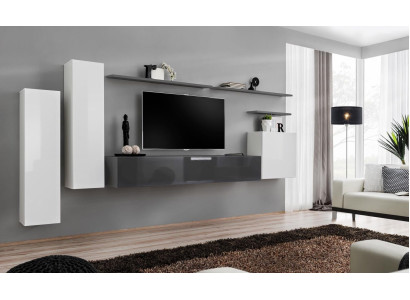 Set 7 tlg Wohnzimmer TV-Ständer Schrank Wandschrank Wohnwände Holz Modern Möbel