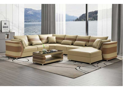 Wohnlandschaft xxl Sofa U Form Groß Ecksofa Ledersofa Beige Sofas Couchen
