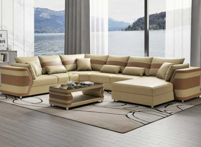 Wohnlandschaft xxl Sofa U Form Groß Ecksofa Ledersofa Beige Sofas Couchen