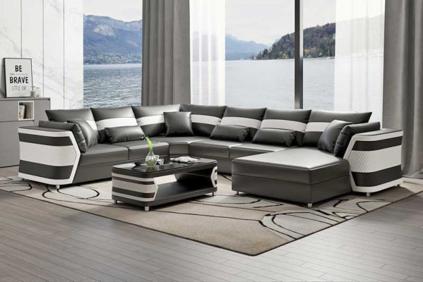 Wohnlandschaft xxl Sofa U Form Groß Ecksofa Ledersofa Beige Sofas Couchen