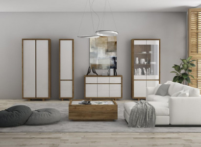 Wohnzimmer Set Vitrine Kommode Wohnwände Kommoden Schrank Tisch Möbel Holz 4tlg