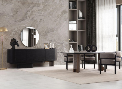 Designer Esszimmer Garnitur Esstisch 6x Stühle Anrichte Spiegel 9tlg