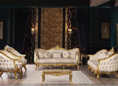 Sofagarnitur Couch Set Möbel Garnitur Samt Holz 5tlg. Chesterfield Neu