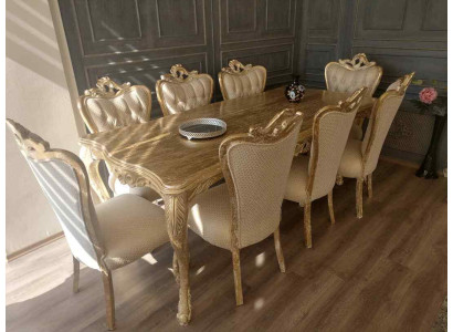 Esszimmer Set Tisch mit 8x Lehnstühlen Sitzgarnitur Polster Couchen Set