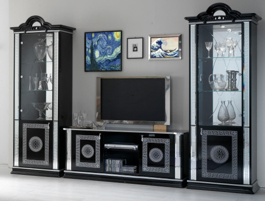 Wohnwand Wohnzimmer Set Vitrine Kommode Wandregal Vitrinen Wohnwände 3 tlg. Set