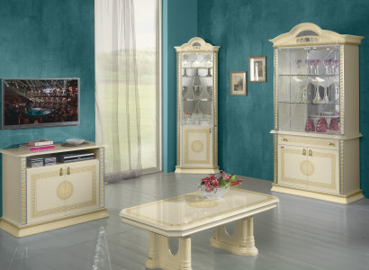 Wohnzimmer Set Garnitur 4tlg. Gruppe Kommode Vitrine 2x Couchtisch Barock Rokoko