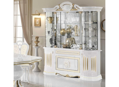 Vitrine Italienische Möbel Wohnzimmer Schrank Weiß Gold Glasvitrine Schränke Neu