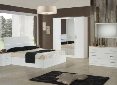 Design Schlafzimmer 6 tlg. Komplettes Set Bett Nachttisch Kommode Spiegel Holz