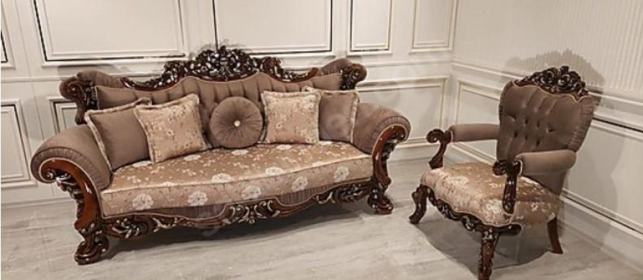 Klassische Wohnzimmer Sofagarnitur Polster Set Samt 5tlg. Couch Sofa