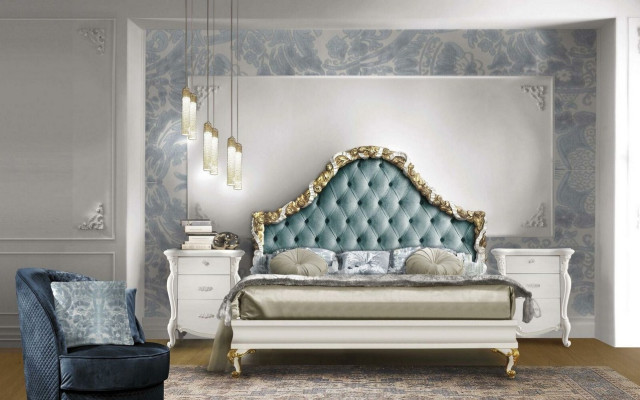 3 tlg. Schlafzimmer Set Bett 2x Nachttisch Konsole Hotel Betten Doppel Polster